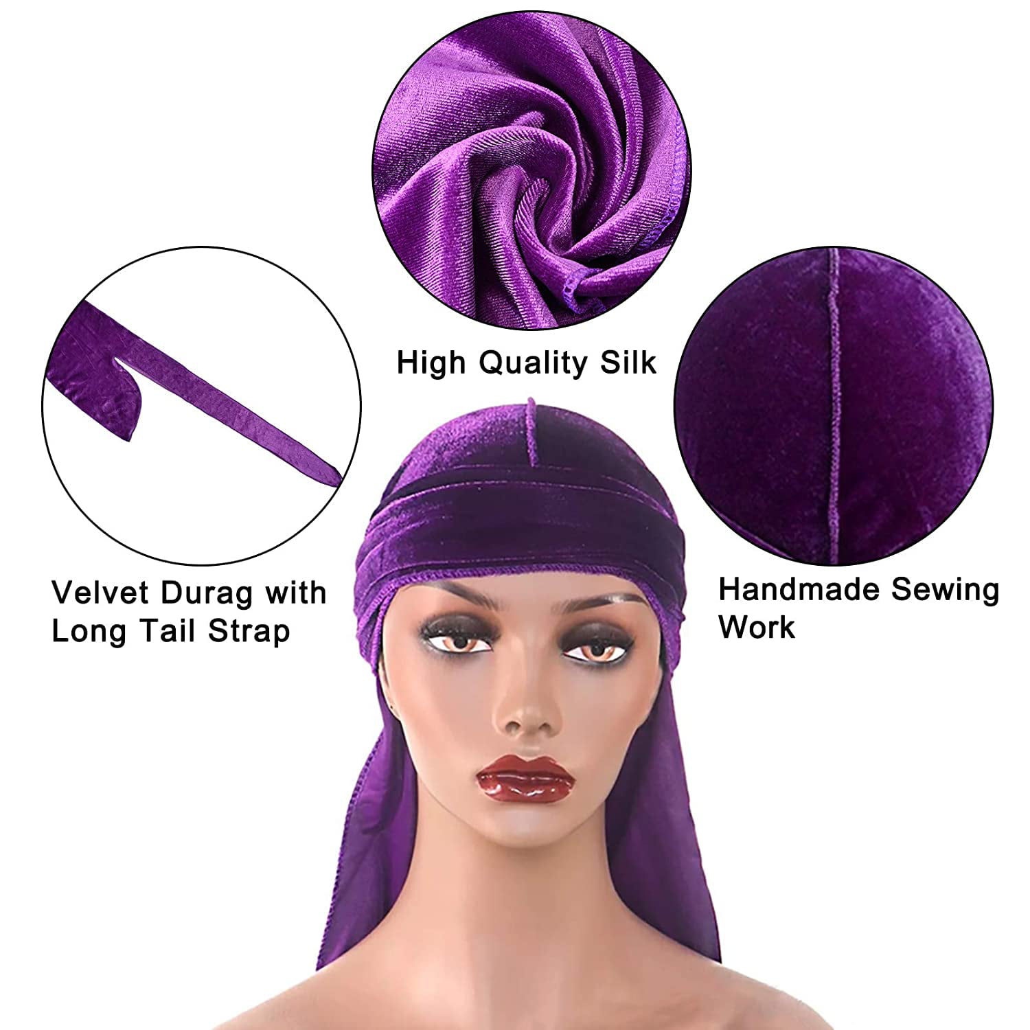 Do Rags Headwraps with 2 Wave Caps Stocking Caps 4PCS Silky Durags Skull Caps for Men Waves Women 