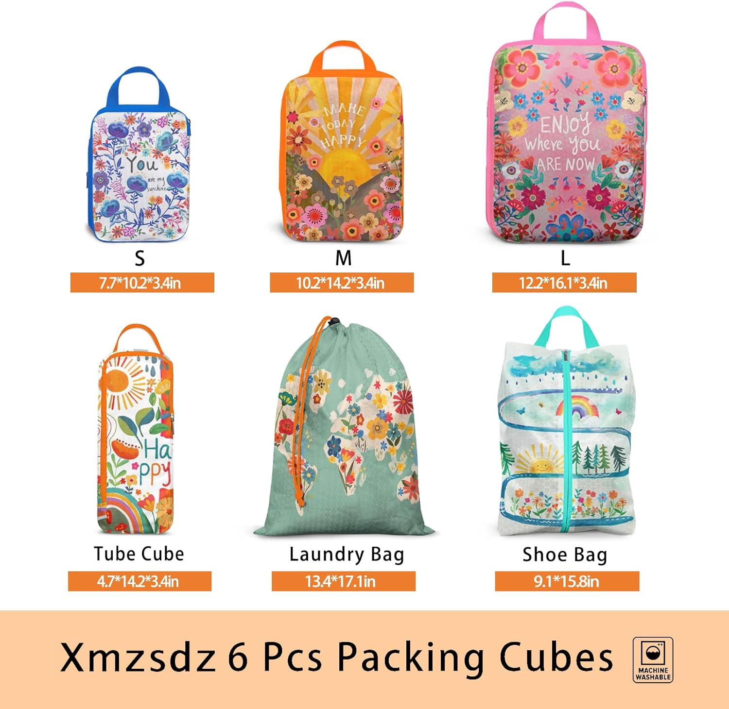 6 Pcs Compression Packing Cubes for Travel Suitcases, Waterproof Luggage Organizer Bags Set, Washable Packaging Cubes for Women Backpack Travel Perfect for Carry-Ons and Storage