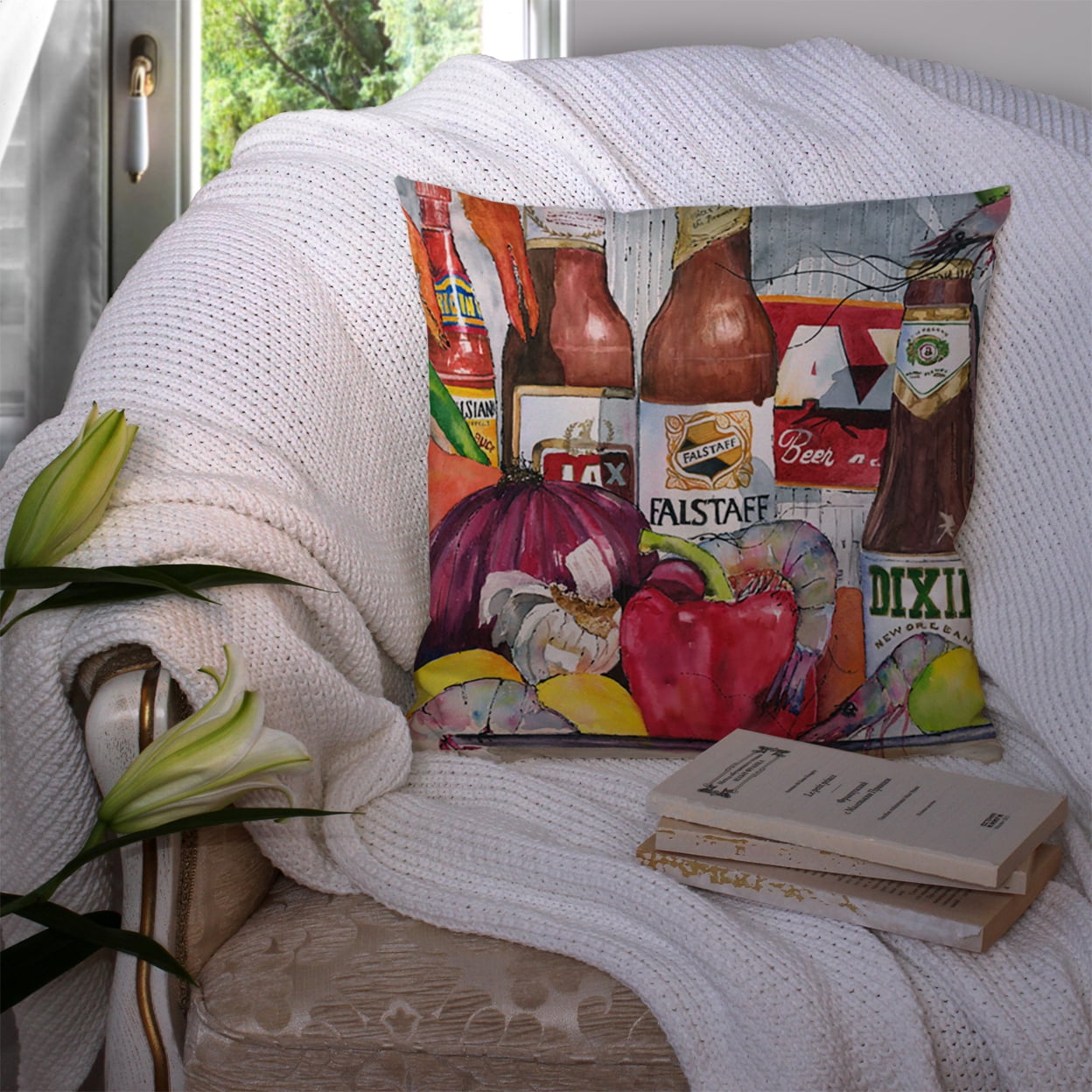 Carolines Treasures 1017-1PW1414 Orleans Beers and Spices Decorative Canvas Fabric Pillow 1017 14Hx14W multicolor