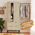 thumbnail image 4 of Brafab Natural Rattan Armoire Wardrobe Closet with 2 Doors, Large Armoire Storage Cabinet with 2 Drawers and 2 Hanging Rods, Wooden Bedroom Armoires for Hanging Clothes with Shelves & Steel Stand, 4 of 7