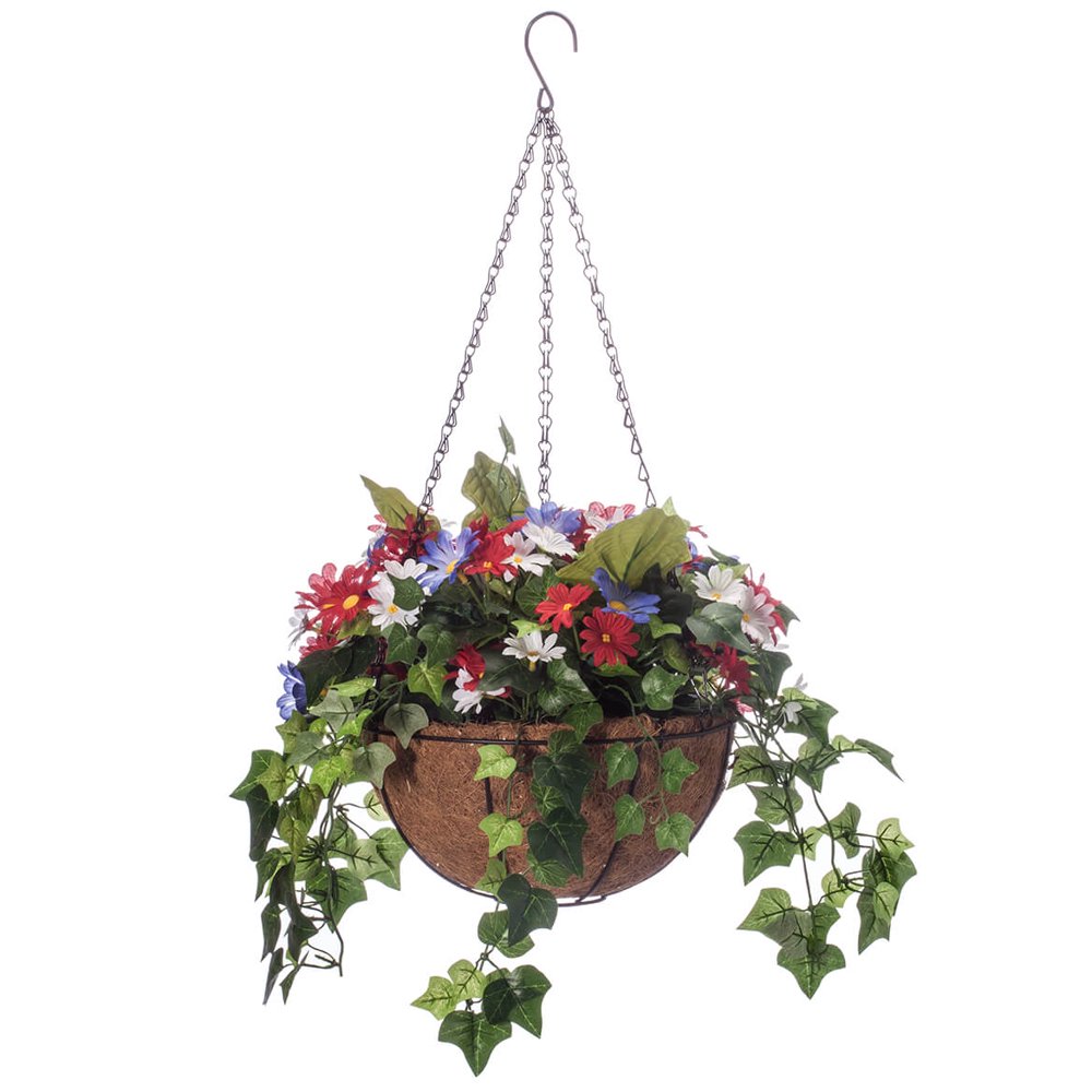 OakRidge Fully Assembled Artificial Daisy and Greenery Hanging Basket