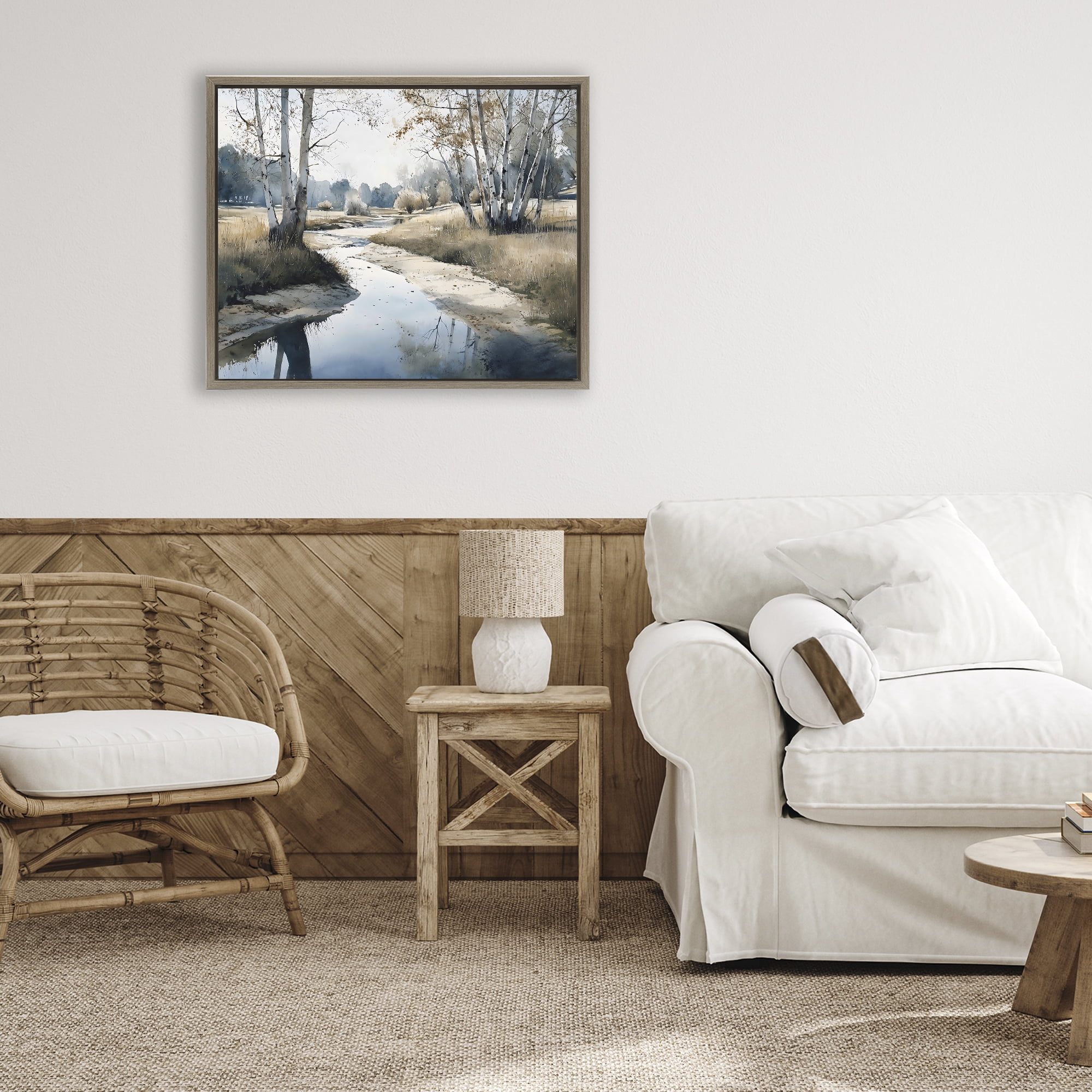 Stupell Industries Birch Tree Creek in Autumn Brown Framed Floater Canvas Wall Art, design by Franklyn Gregory