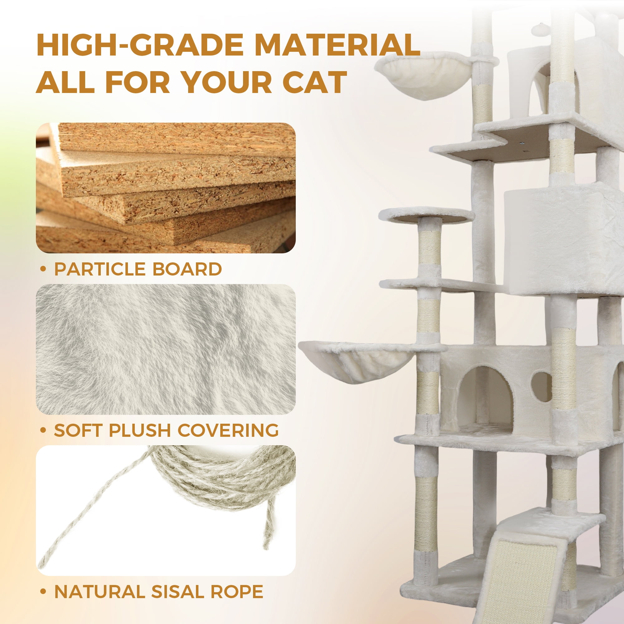 Jopath Cat Condo 84 In Beige Cat Tree Tower Sturdy Large Cat Tower With Large Condo Sisal Scratching Post Big Hammock And Top Platform For Adult Cats Kittens