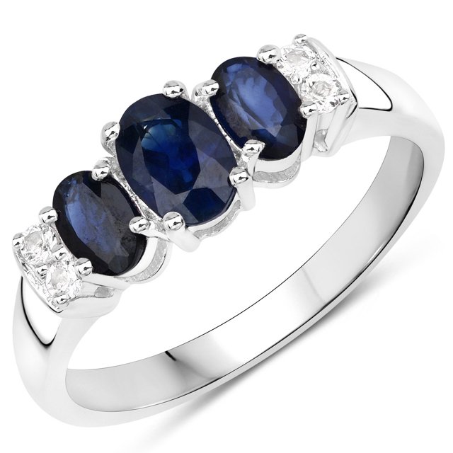 1.01 Carat Genuine Blue Sapphire and White Topaz .925 Sterling Silver Ring QJ Model
