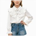 thumbnail image 3 of CAUYDY Kids Girls Long Sleeve Ruffle School Uniform Button Down Shirts Western Blouse Tops Fall White Sizes 5-6 Years, 3 of 5