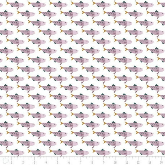 Snowfall Arctic Char Fish White and Pink 100% Cotton Fabric Sold by the Yard