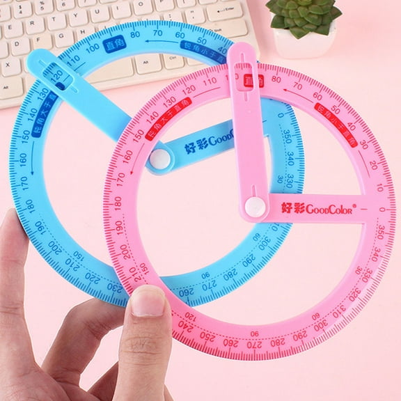 COSMOBETTY School Supplies Kit Protractor Pink ABS Students 3Pcs 5.1X5.1X0.1In