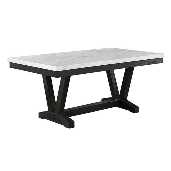 Transitional Weathered Gray Wood Dining Table with Faux Marble Top
