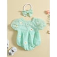thumbnail image 3 of Wassery 2Pcs Baby Girls Romper Set Short Sleeve Crew Neck Flower Print Jumpsuit Headband 6 12 18 24 Months Summer Casual Clothes, 3 of 9