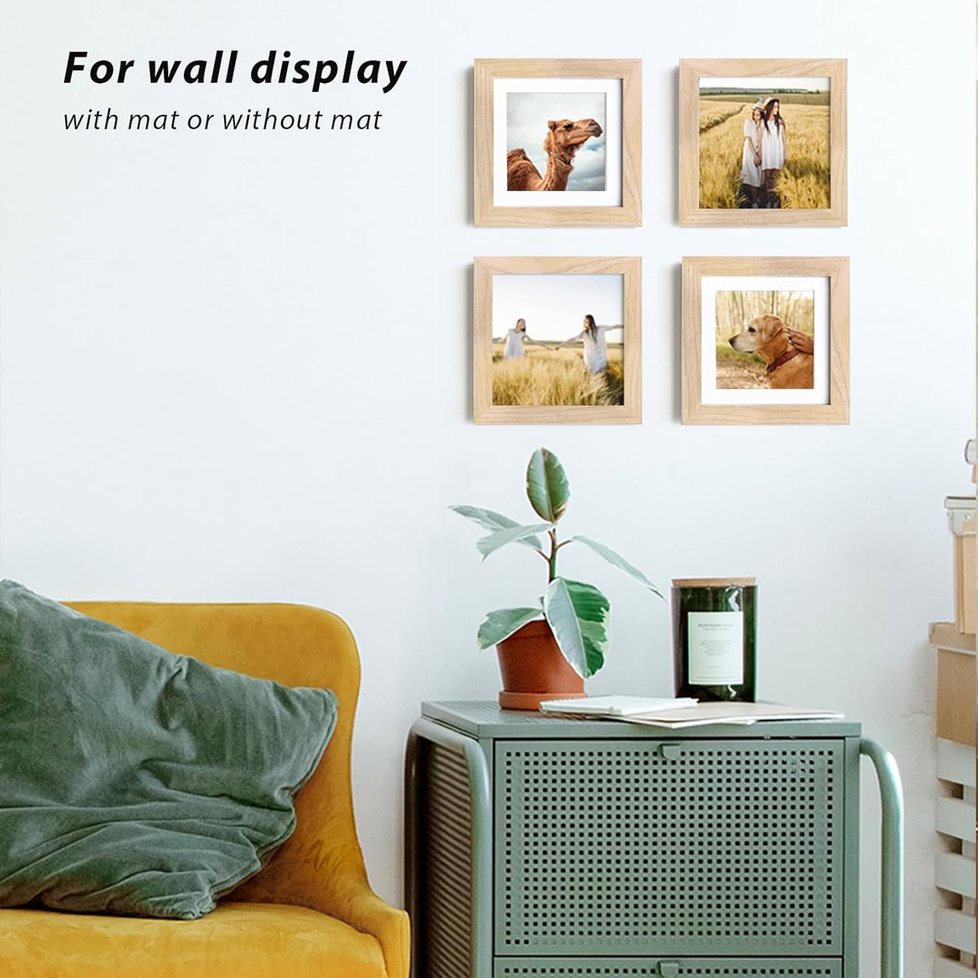 8x8 Picture Frame Set of 3, Display 5.5x5.5 Picture with Mat or 8 x 8 Without Mat, Square Wood Photo Frame for Wall Mount and Tabletop Display