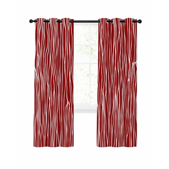 Red Striped Blackout Curtains, Light Blocking Print Window Curtains, Classic Minimalist Waves Lines Pattern Thermal Insulated Window Drapes for Living Room Kitchen Cafe 2 Panels, 104"W x 72"L