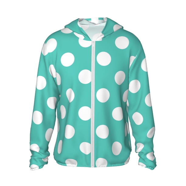 Balery Teal Turquoise And White Polka Dot Sudadera ligera de manga larga con capucha y protección solar UPF 50+ para hombre y mujer, ideal para pesca y running-Large