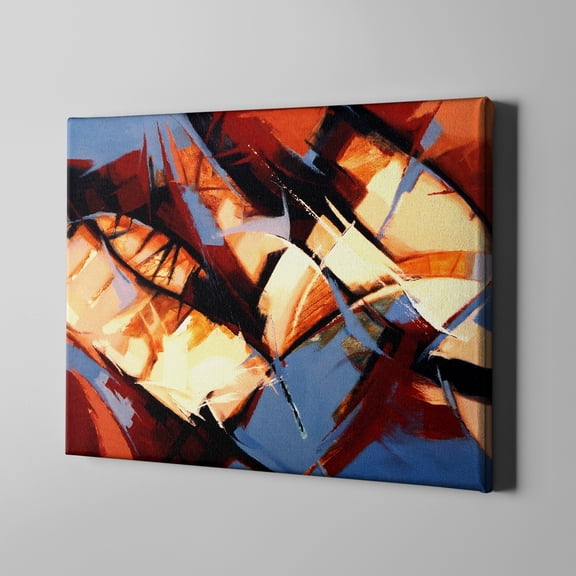 Unlimited Art Project - Blue Brown Stems Abstract Modern Canvas Wall Art Print Unique Wall Décor