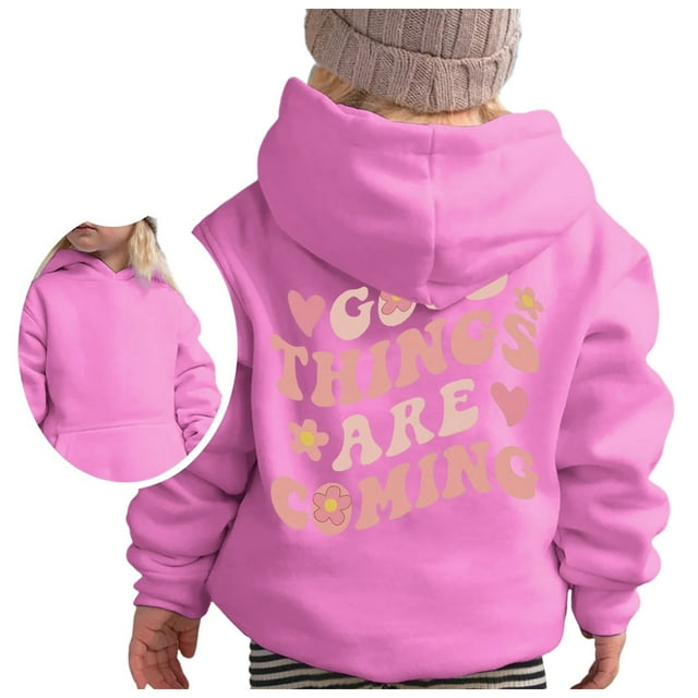 PMVFHDE Sweat à Col Rond pour Fille, Sweat à Capuche à Manches Longues, Sweat Graphique Doux, Pull Mignon pour Enfants, Vêtements pour Filles, Rose, 110