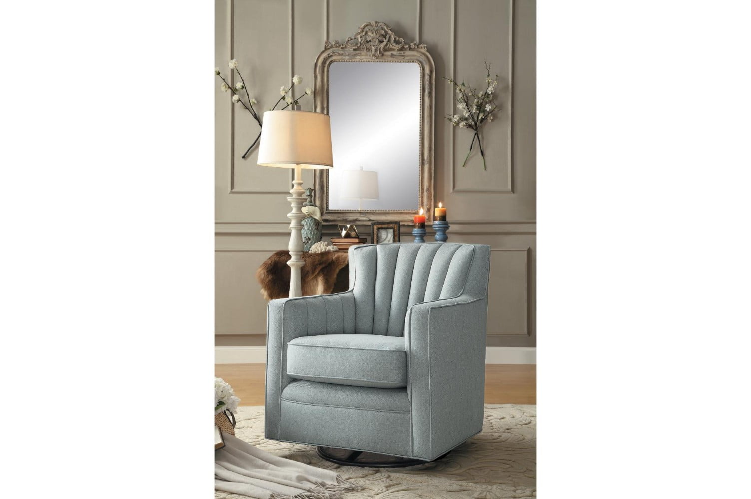 Swivel Chair With Reversible Cushion Seat In Light Blue