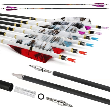 SHARROW 31 Pure Carbon Arrows Archery Hunting Arrows 250 300 350 400 500 600 Spine with Natural Feather Fletched Targeting Arrows for Compound & Recurve & Long Bow 6/12Pack