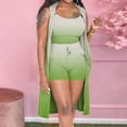 thumbnail image 2 of Ensemble 3 Pcs Côtelé pour Femmes Camisole Sans Manches Cardigan Ouvert Collants Pantalons Courts Ensemble Assorti Survêtement Tenue de Boîte de Nuit, 2 of 6