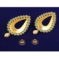 thumbnail image 3 of Sunsoul by Touchstone Indian Bollywood Neatly Cut Metal Faux Turquoise And Faux Pearls Drops Hangings Long Chandelier Designer Jewelry Earrings For Women In Gold Tone., 3 of 3