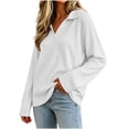 thumbnail image 2 of XRoczxe Women's V Neck Ribbed Knit Pullover Sweater, Long Sleeve Collared Casual Top, Soft Stretchy Tunic Shirt for Fall Winter Daily Office Wear, 2 of 7