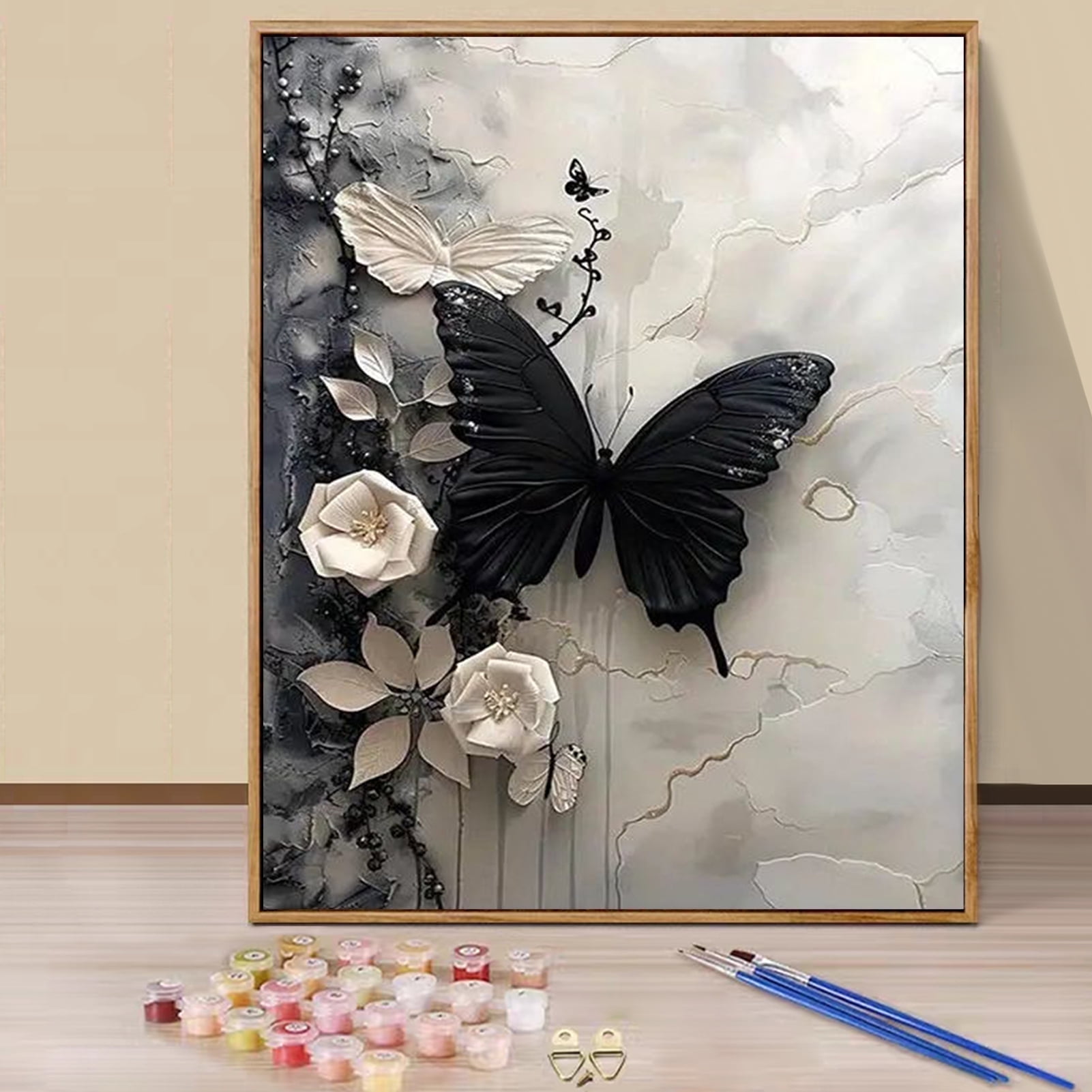JYLMOOD Paint by Numbers for Adults Kits DIY Easy Painting by Numbers for Gift Home Wall Decoration 16x20in without Frame - Black Butterfly