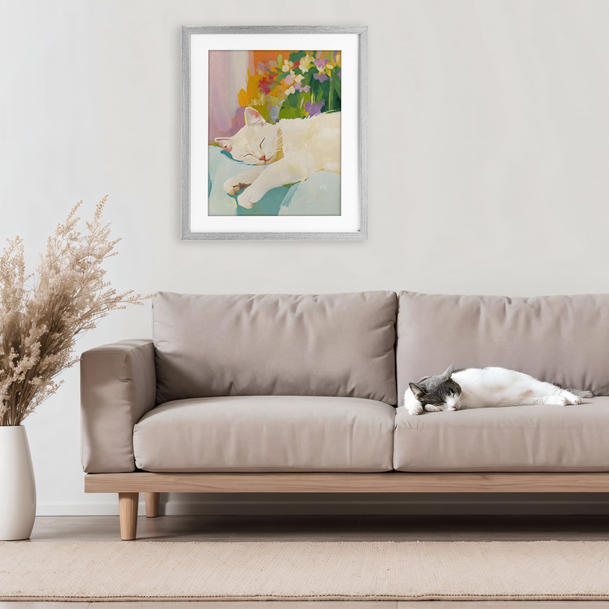 Stupell Industries Sleeping Cat with Flowers Gray Framed Print Under Glass, design by The Prints Vibe
