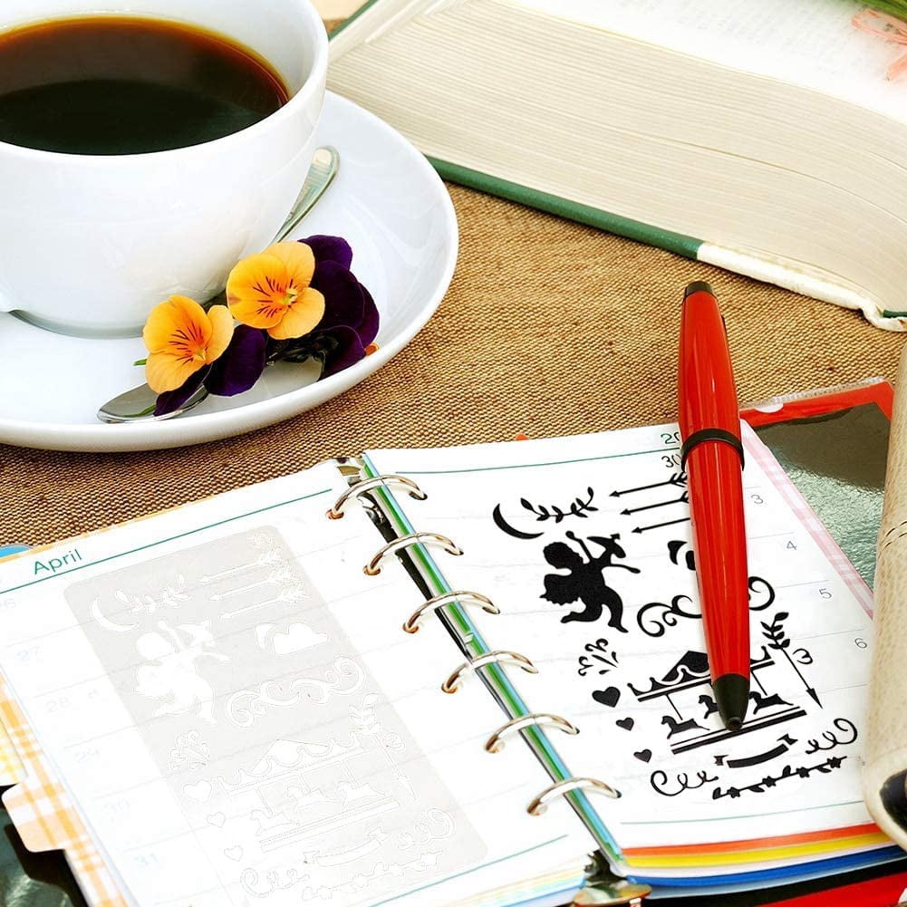 36 PCS Plastic Journal Stencils for Bullet Junk Journal Notebook Diary Drawing Scrapbook Journal Stencil Templates 4x7 Inch
