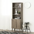 thumbnail image 5 of Prepac Milo Mid-Century Modern Tall Bookcase with Adjustable Shelves, Two Doors, and Brushed Brass-Finished Knobs, Drifted Gray, 5 of 12