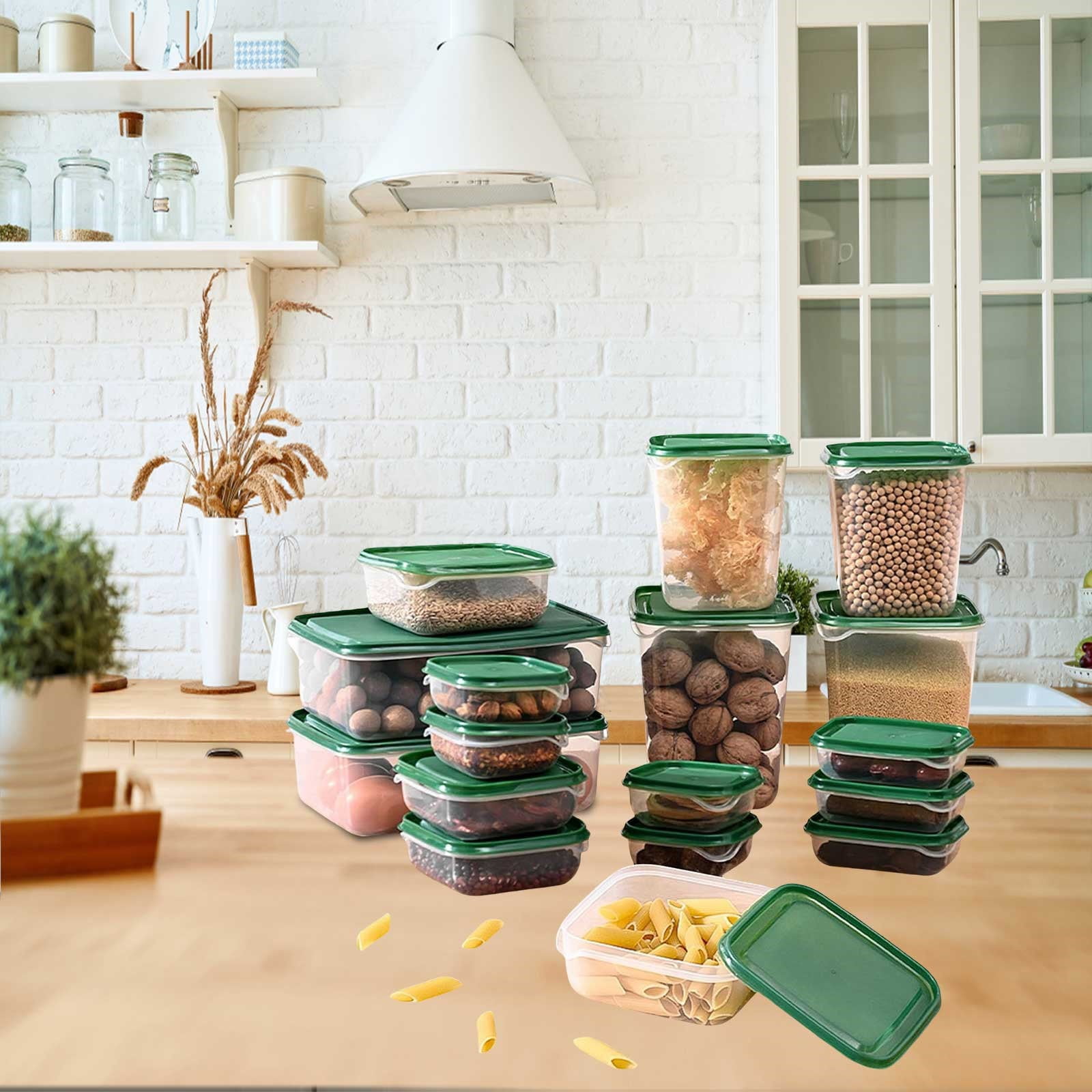 17 Pcs Boxed Food Storage Container Set with Lids Smart Seal Leakproof Airtight Food Storage Container Set Standard Durable Storage Food Containers for Fridge & Freezer, Green