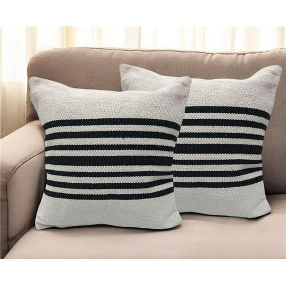 HomeRoots 554561 Black & White Striped Cotton Throw Pillow - Set of 2
