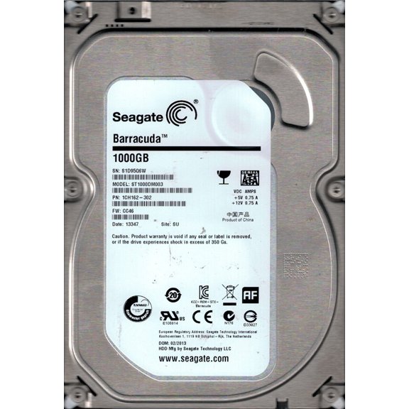 Seagate ST1000DM003 P/N: 1CH162-302 F/W: CC46 SU S1D 1TB Hard Drive