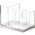 thumbnail image 7 of Plated Toothbrush and Toothpaste Holder, Storage Organizer Stand with 4 Compartments for Bathroom Countertop, Holders for Electric Toothbrush, Toothpaste, Hyde Collection, Clear/Brushed Chrome, 7 of 7