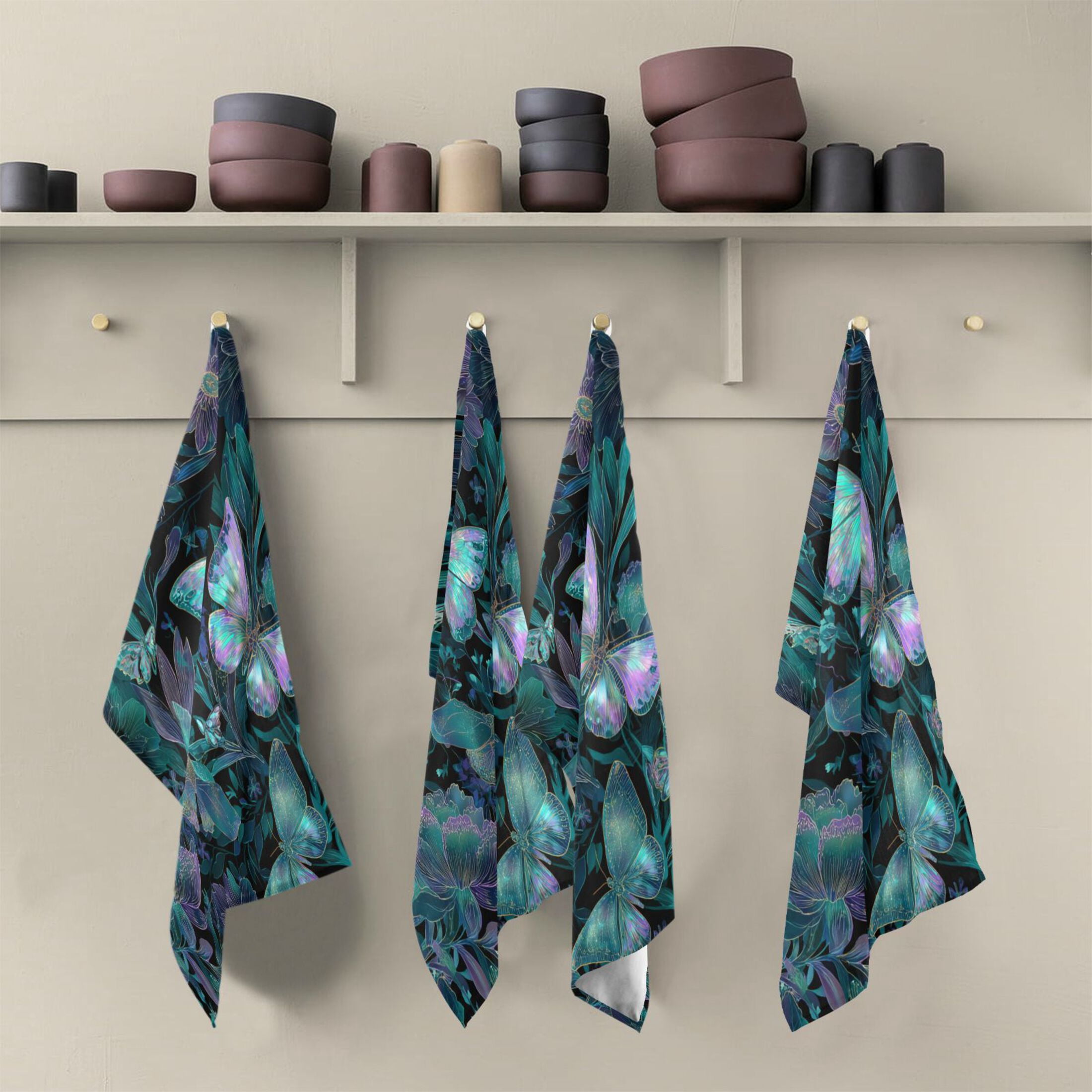 Qxltty Fluorescent Blue Butterfly Kitchen Towels 28 x 18 Inch Set of 6 Soft Cotton Linen Feel Dish Towels with Hanging Loop for Drying, Cleaning & Decor