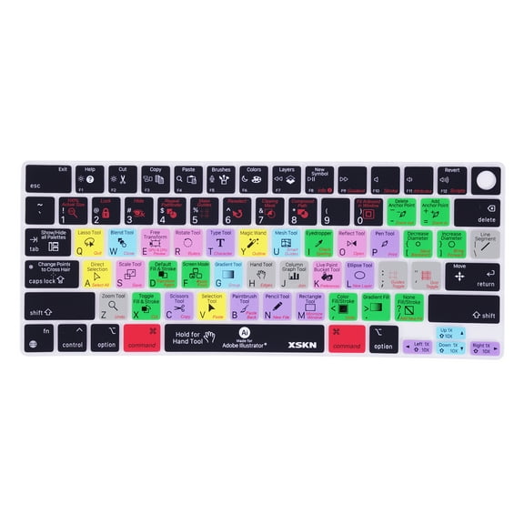XSKN Illustrator US Layout Shortcut Silicone Keyboard Cover Skin for 2021-2023 Released MacBook Pro 14 inch Macbook Pro 16 inch 2022-2024 Macbook Air 13.6/15.3 inch with Touch ID M1 M2 M3 Chip