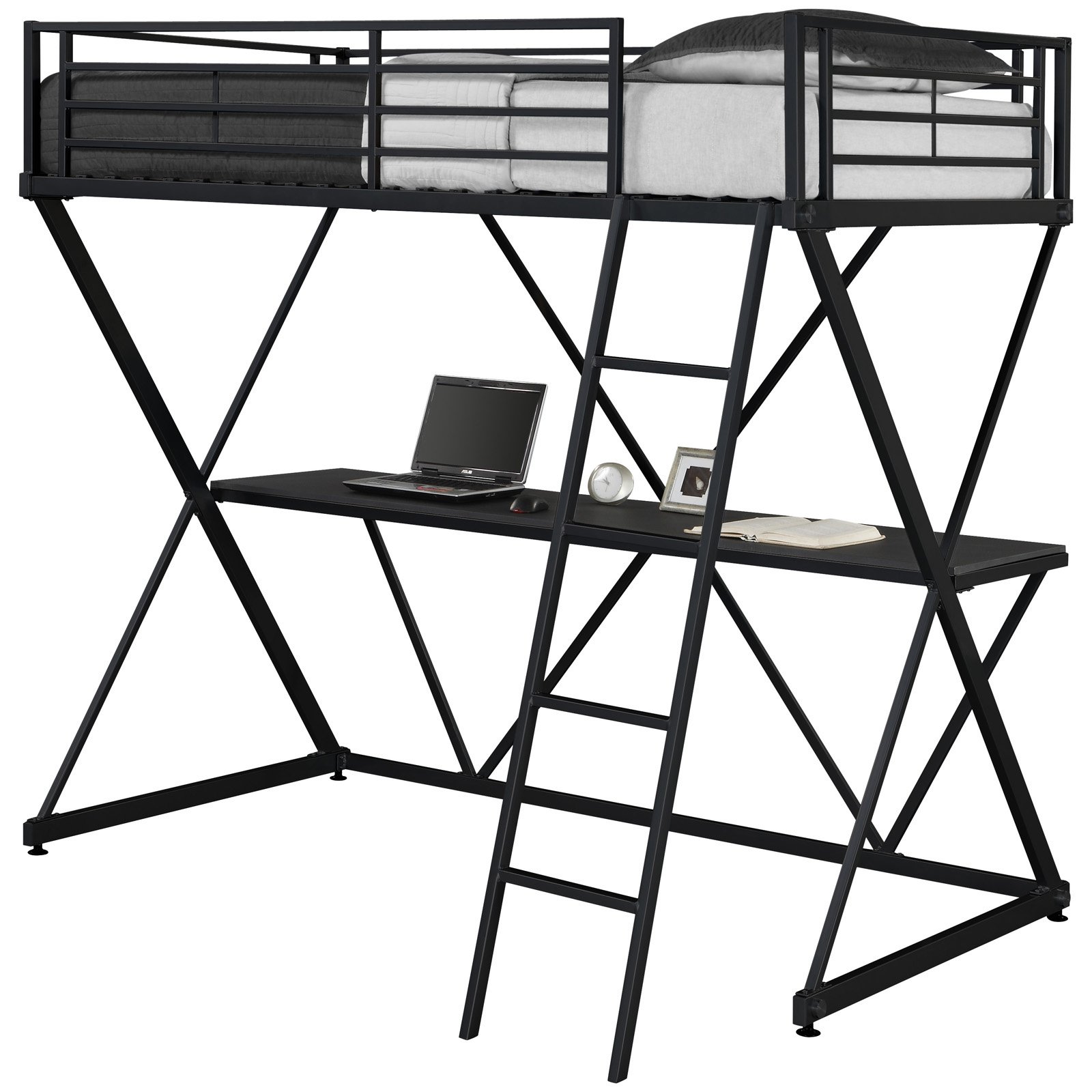 DHP X Twin Metal Loft Bed Over Desk Workstation Black ...