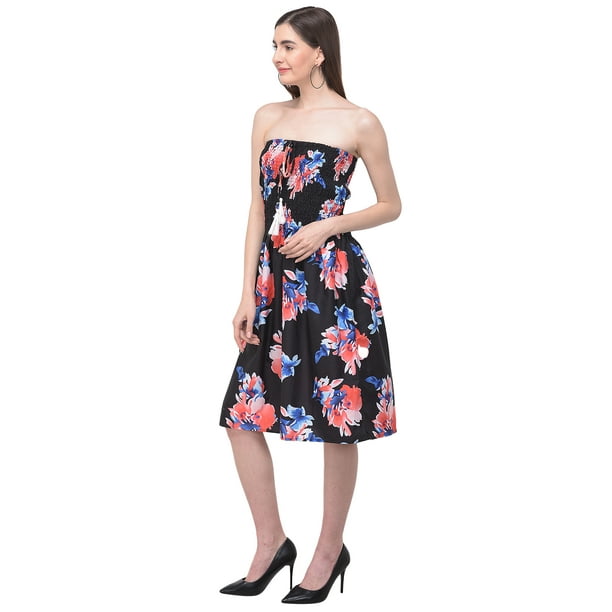 Oussum Women’s Tube Dress Strapless Printed Tube Dresses Long Short Polyester Tube Top Dress