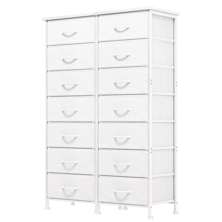 Fairy White Tall Dresser for Bedroom Storage Dresser Organizer with 14 Fabric Drawers Nightstand Furniture in Closet Entryway Hallway
