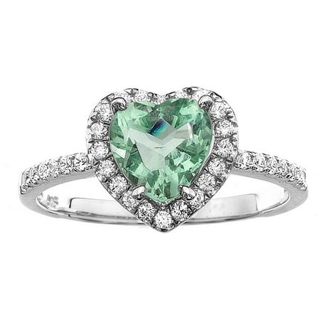 5th & Main Platinum-Plated Sterling Silver Heart-Cut Green Obsidian Pave CZ Ring