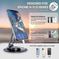 thumbnail image 3 of Magnetic Desk Phone Stand for iPhone 14, 13, 12 Series: MagSafe Phone Stand Holder Dock with 360 Rotation Base, Adjustable and Foldable, 3 of 5