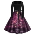 thumbnail image 2 of Christmas Dresses for Women Long Sleeve Flare Dress with Merry Christmas Print for Hollow Party Casual Square Collar Dresses,Dark Purple,M, 2 of 4