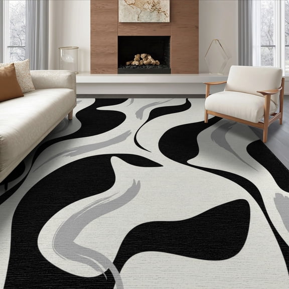 ODIKA 8'x10' Washable Area Rug Bold Negative Para Habitacion Alfombras Minimalist Abstract Playful for Living Room, Under Sectional, Family , Durable, Non-Slip