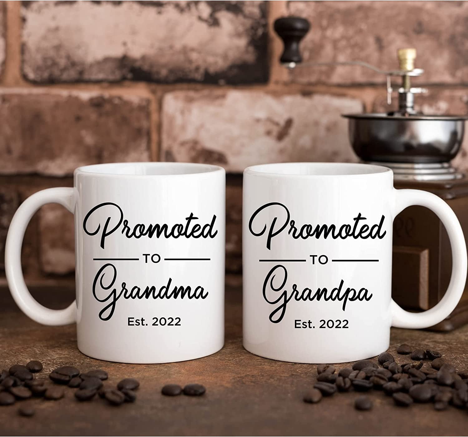 Grandparents Pregnancy Reveal Coffee Mugs, Baby Announcement Mug Set, Promoted to Grandma & Grandpa Cups, Future Grandfather Custom Year Gift Ideas, Grandmom to Be Gifts