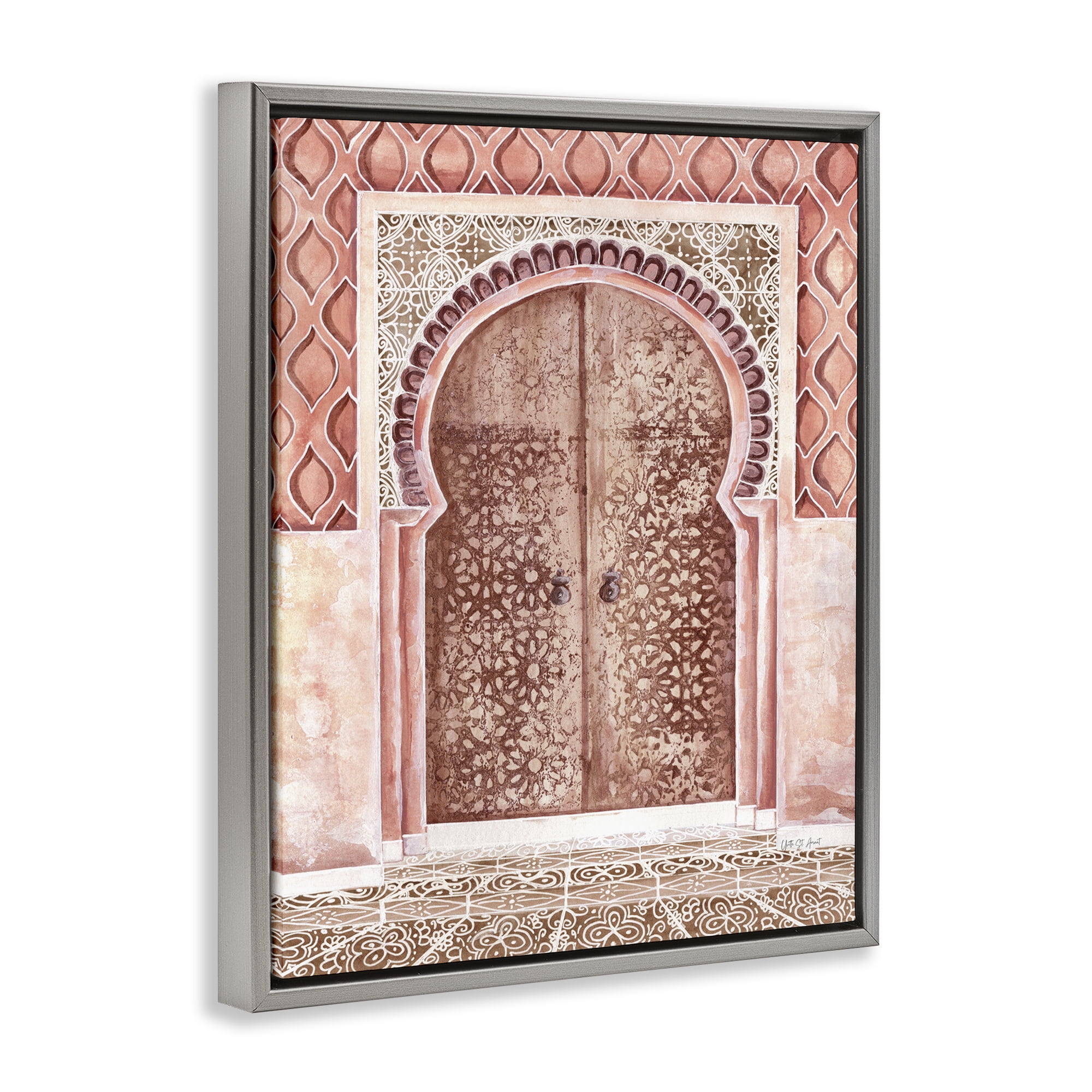 Stupell Industries Moroccan Tiled Doorway Town & City Painting Gray Floater Framed Art Print Wall Art, 17 x 21