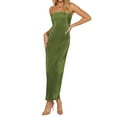 thumbnail image 3 of Women’s Y2k Tube Tops Dress Solid Color Strapless Off-Shoulder Bodycon Long Dress Backless Tie-up Party Club Bandeau Dresses, 3 of 5