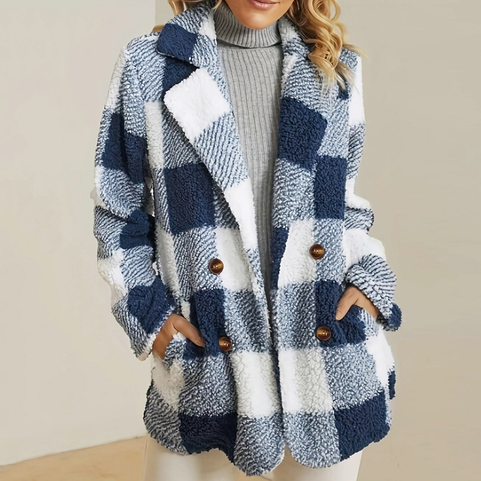 Womens blue hot sale plaid coat