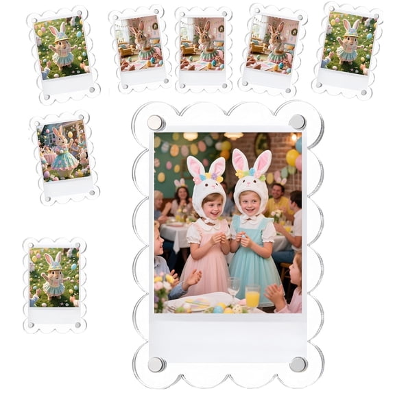 8 pack 2.37 x 3.55 inch Acrylic Fridge Magnetic Frame Scalloped, Double Sided Polaroid Frame, Refrigerator Magnet Picture Frame for Fujifilm Instax Mini