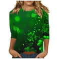thumbnail image 2 of Cavosen St.Patrick's Day Womens Dressy Tops 3/4 Length Sleeves Holiday Shamrock Green Print Tees Pullover Crewneck Festival Shirts Irish Vacation Fashion Tops Casual Blouse L, 2 of 5