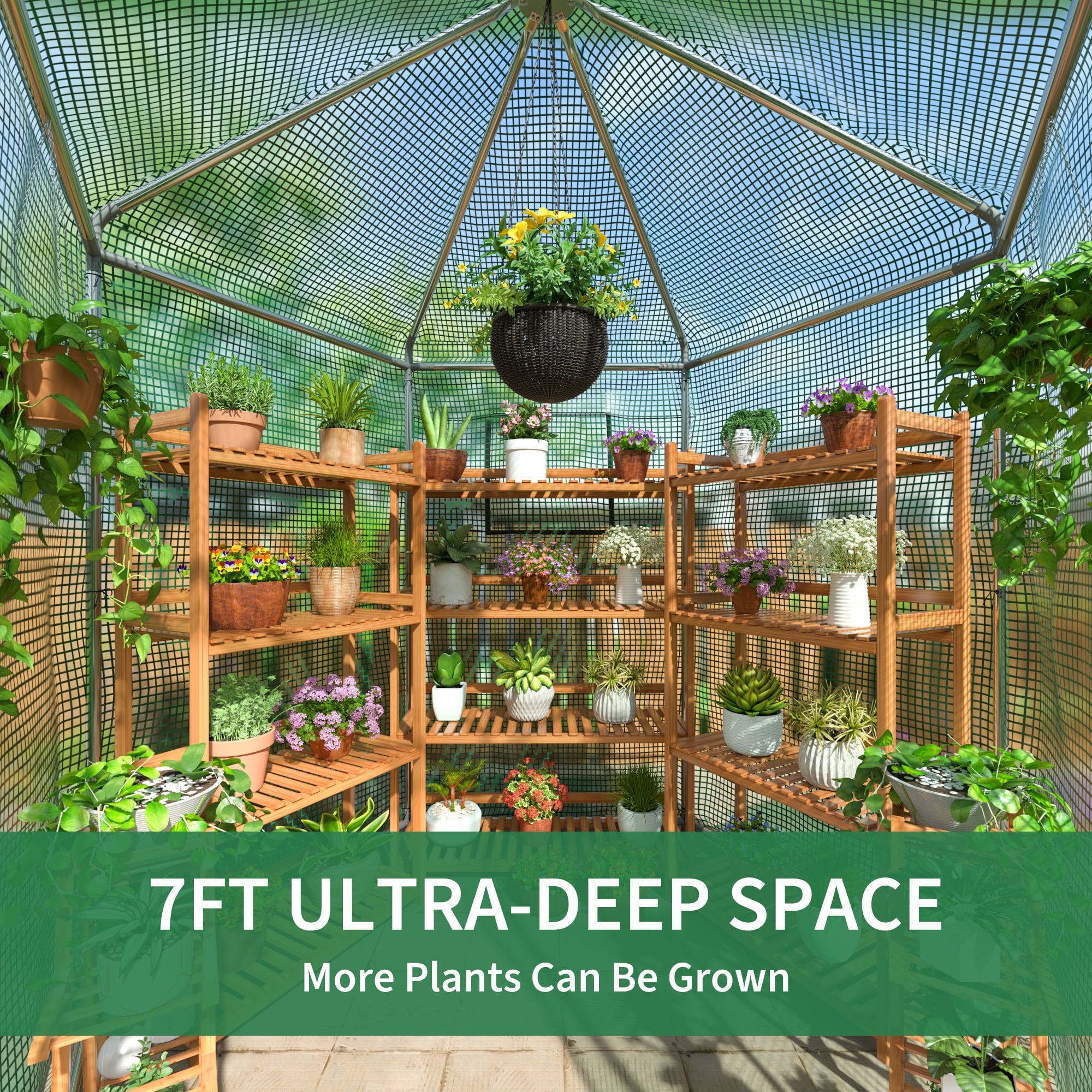 Polar Aurora 7x7x7.3 ft Walk-in Greenhouse,With Heavy-Duty Metal Frame and 180g Double Layer PE Cover, Indoor and Outdoor Green house Kit for Garden/Patio/Backyard
