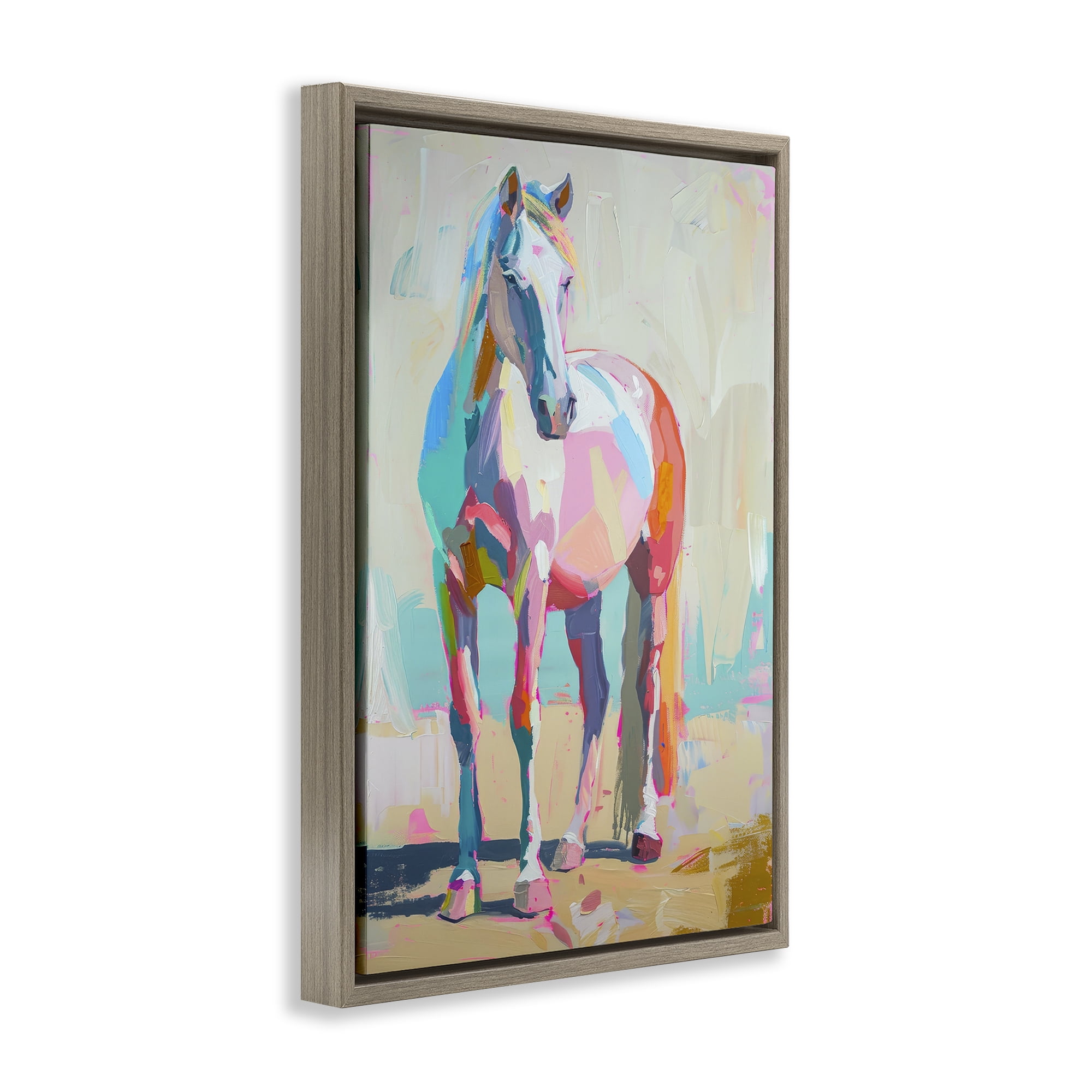 Stupell Industries Pastel Hued Horse Animals Painting Brown Floater Framed Canvas Art Print Wall Art, 21 x 31
