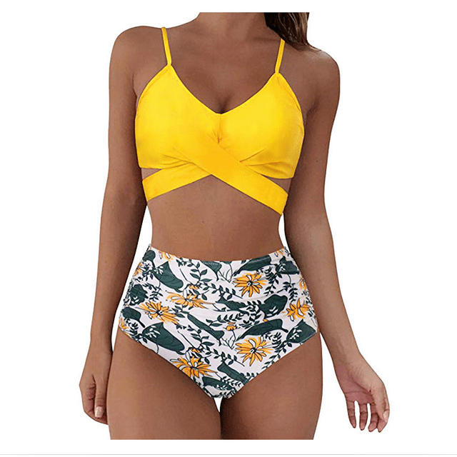 goowrom Haut de Bikini à Bretelles Spaghetti pour Femmes + Culottes Bikini Imprimé Léopard