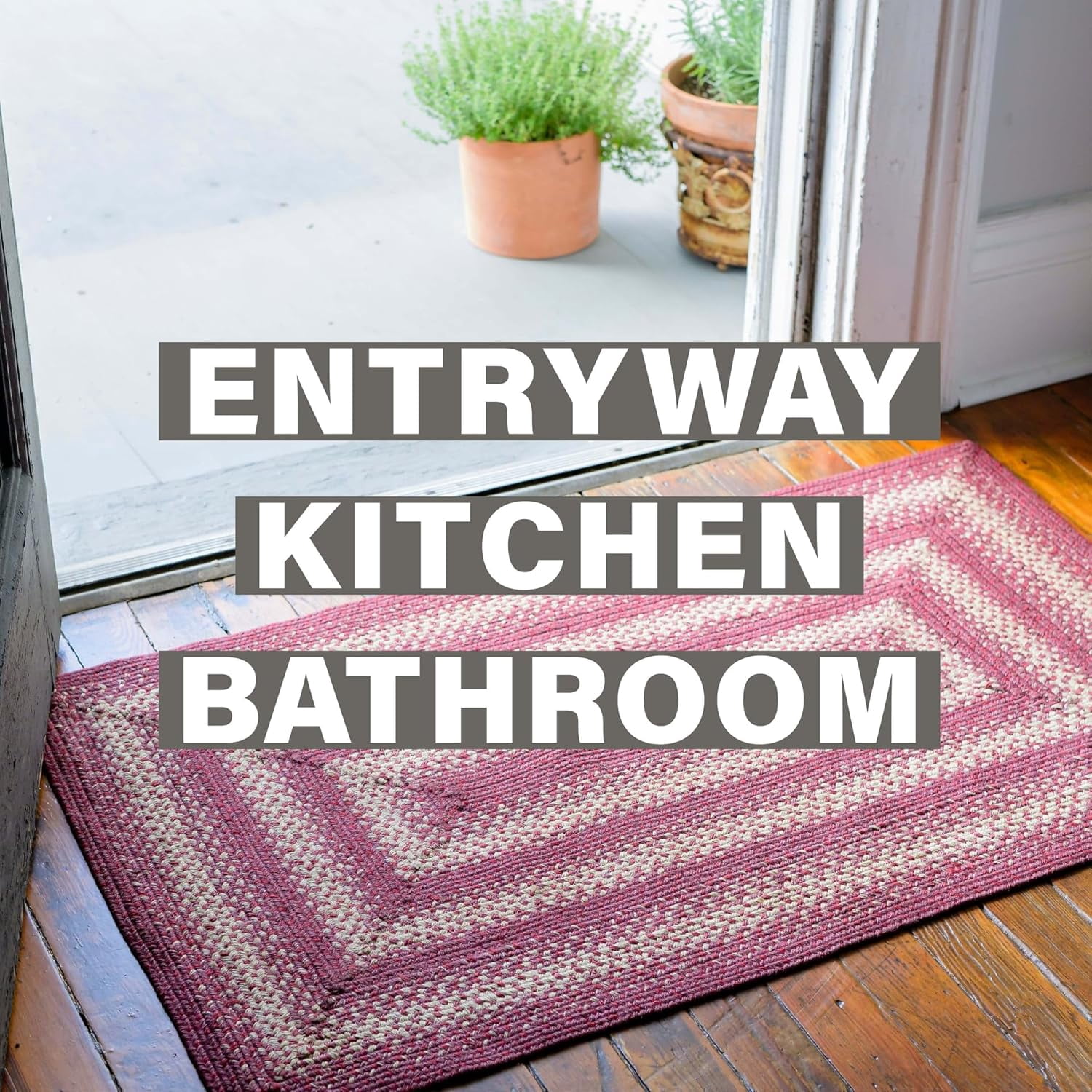 Autumn Maple Burgundy and Tan Small Braided Rug, Jute, 2x3' Rectangle - Rustic Primitive Decor for Kitchen, Bathroom, Everywhere